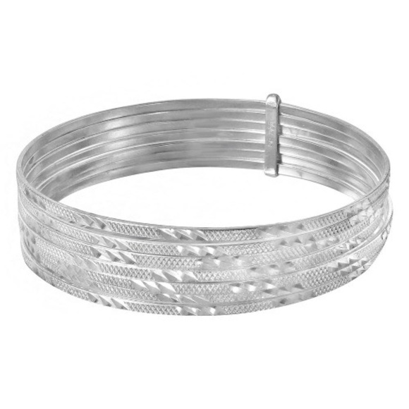 Sterling Silver 925 Diamond Cut Semanario Bangle - Picture 8 of 8